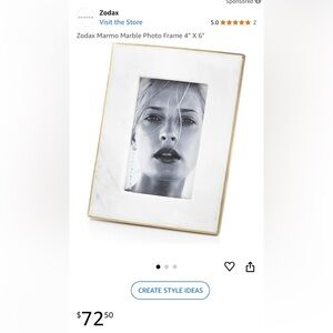 Zodax Marmo White Marble & Brass Photo Picture Frame 4x6” Opening GUC